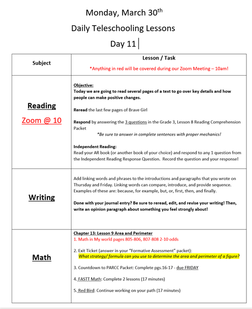 day 11 agenda  